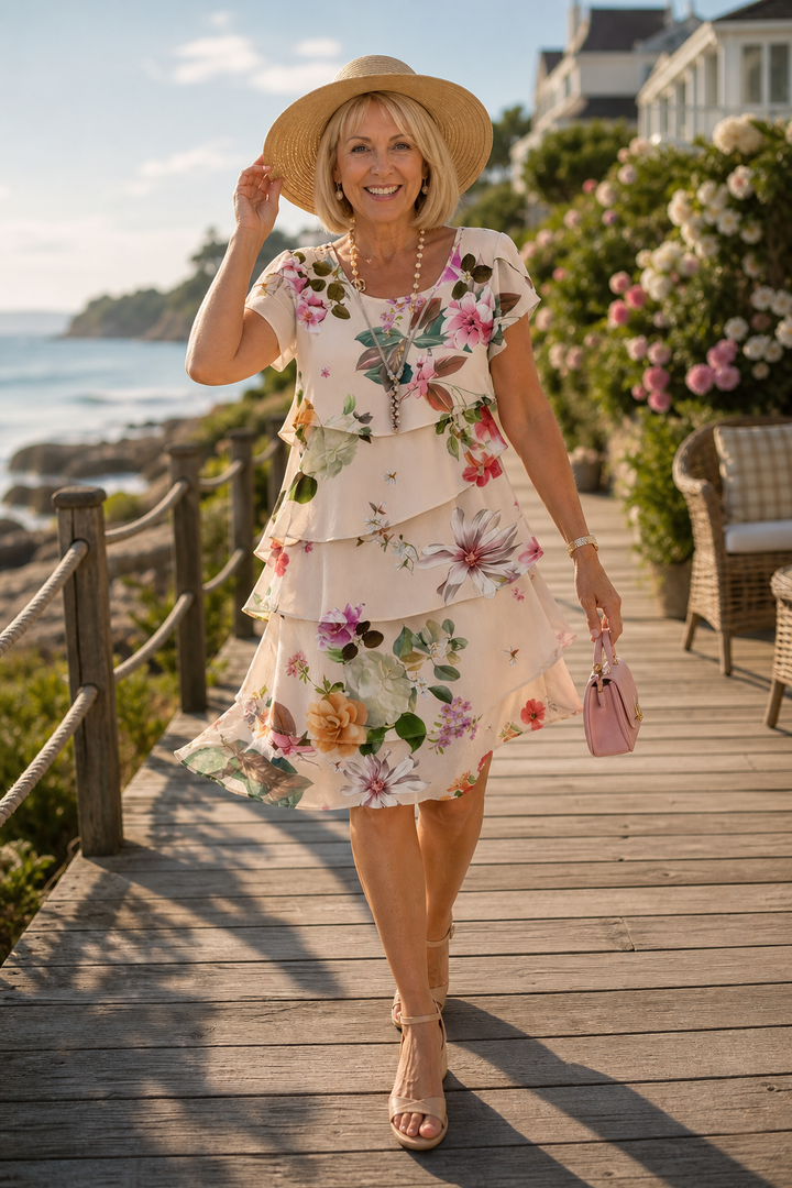 Cascalia – Tiered Floral Cascade Midi Dress