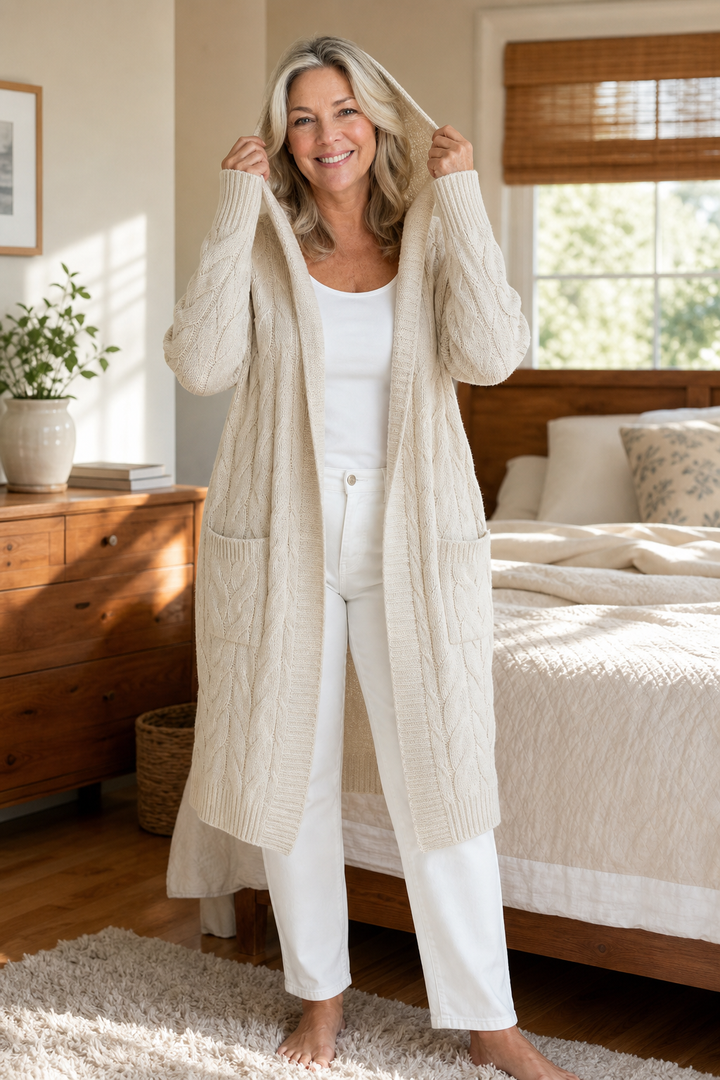 Wearbella – Hooded Chunky Cable Knit Cardigan