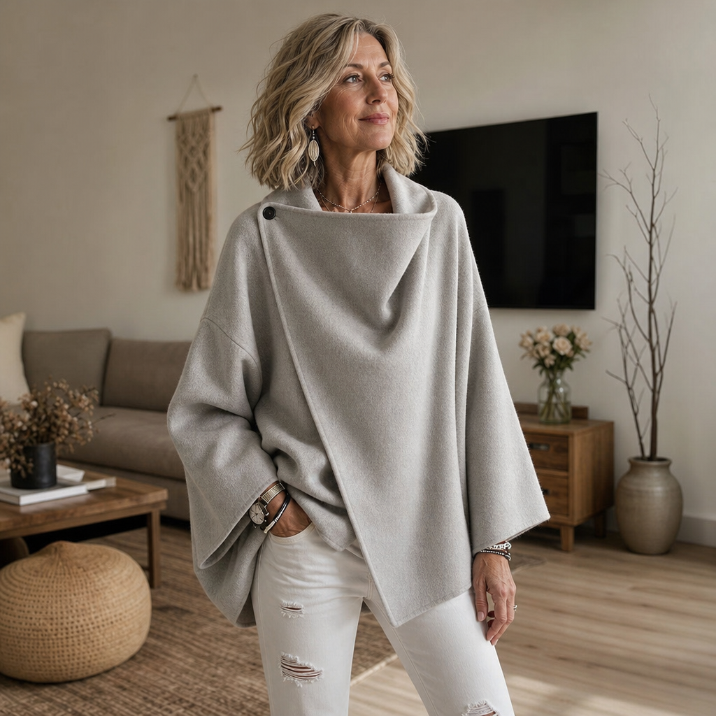 Wrapfield – Asymmetric Button Wrap Cape Jacket