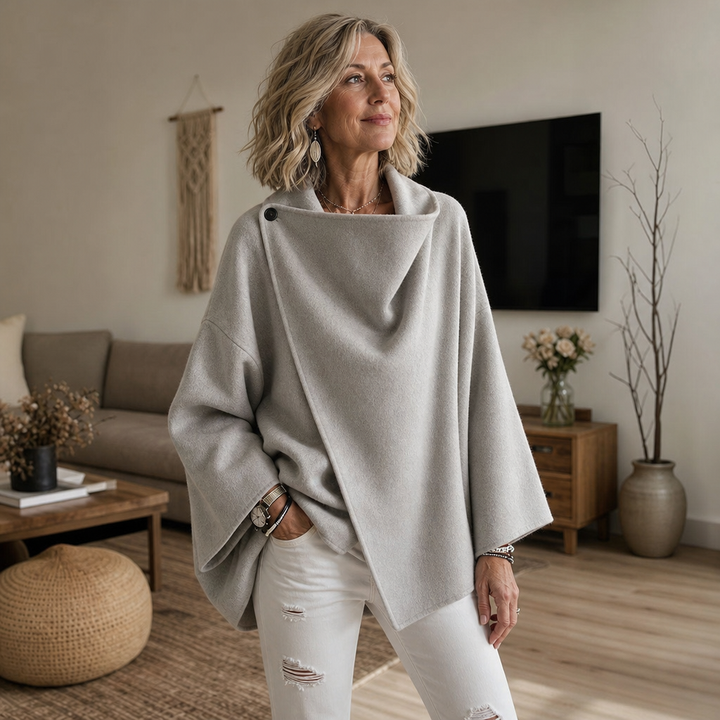 Wrapfield – Asymmetric Button Wrap Cape Jacket
