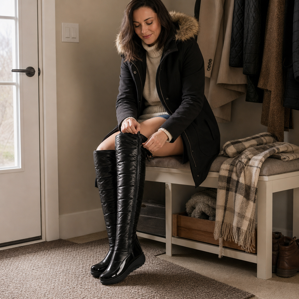 Wearbella – Plush-Lined Bow Over-The-Knee Snow Boots