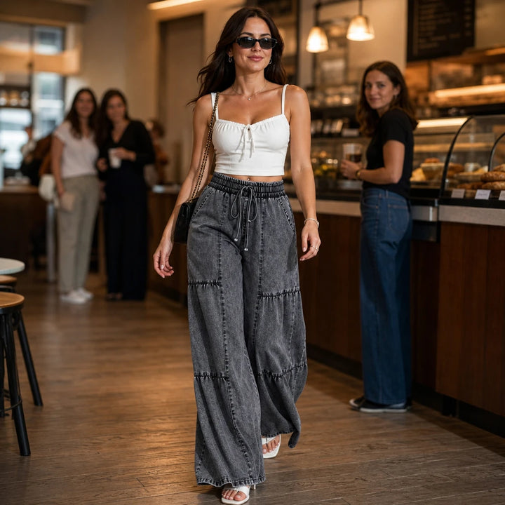Tierelle – Tiered Patchwork Wide-Leg Jeans