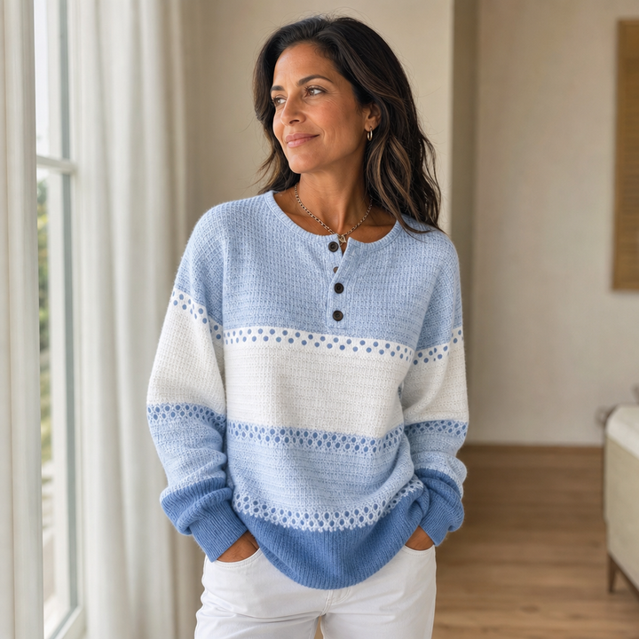Waffleton – Layered Color-Block Waffle-Knit Henley Sweater