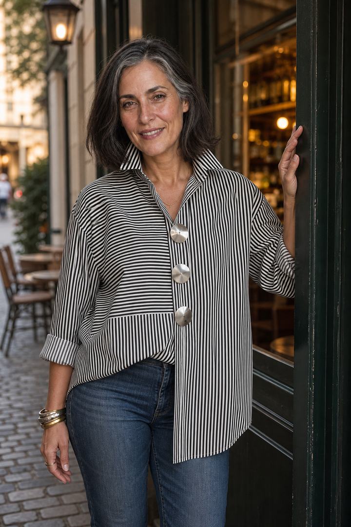 Veyrastripe – Irregular Stripe Stand Collar Shirt