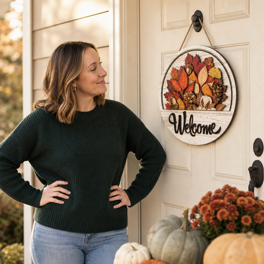 Seasonwell – Round Wooden Welcome Sign With Magnetic Icons