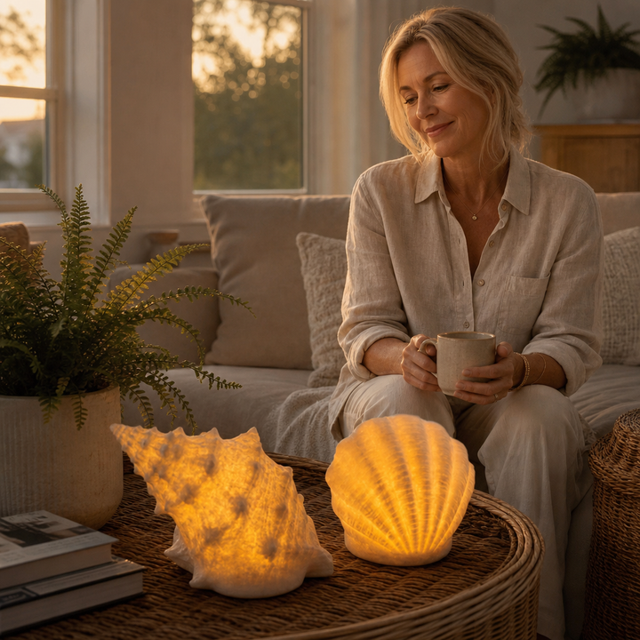 Coastal Glow Co. – Ceramic Shell And Conch Ambient Lamp Set