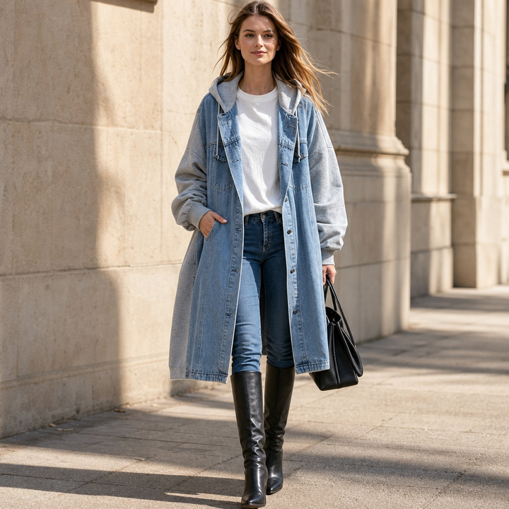 Denimova – Washed Denim And Hooded Sweatshirt Jacket