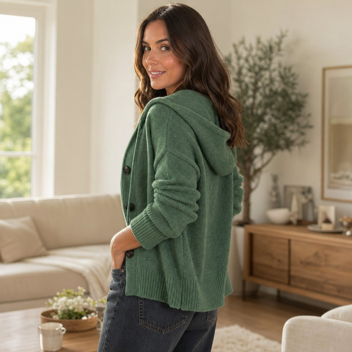 Wearbella – Drawstring Hood Oversized Knit Cardigan