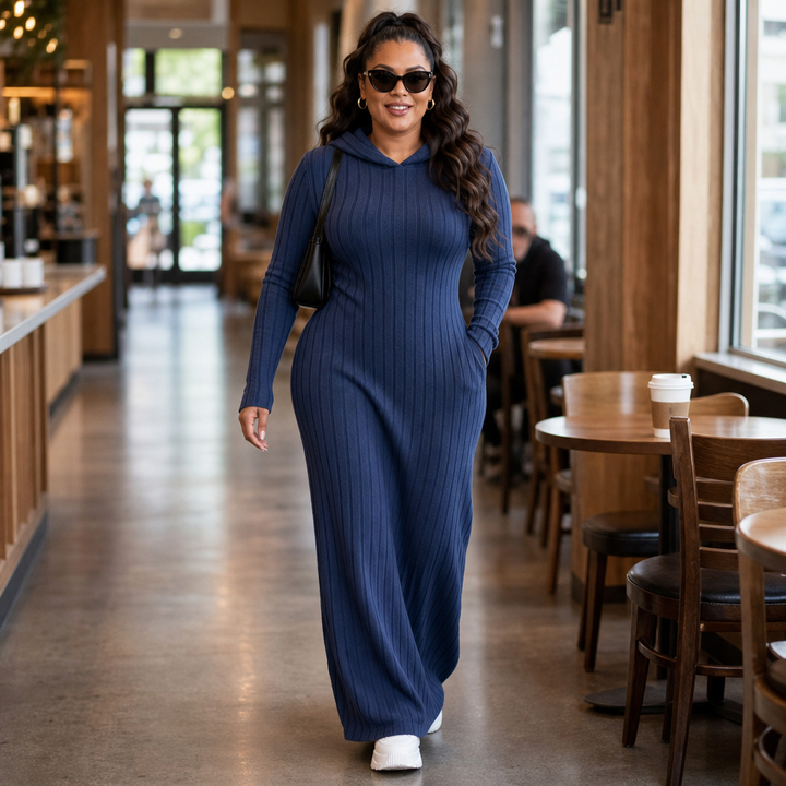 Lunarobe – Ribbed Hooded Maxi Dress With Pockets