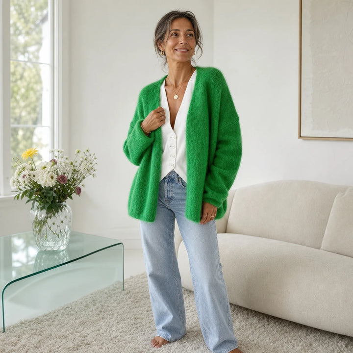 Veluna – Brushed Mohair-Wool-Look Open-Front Cardigan