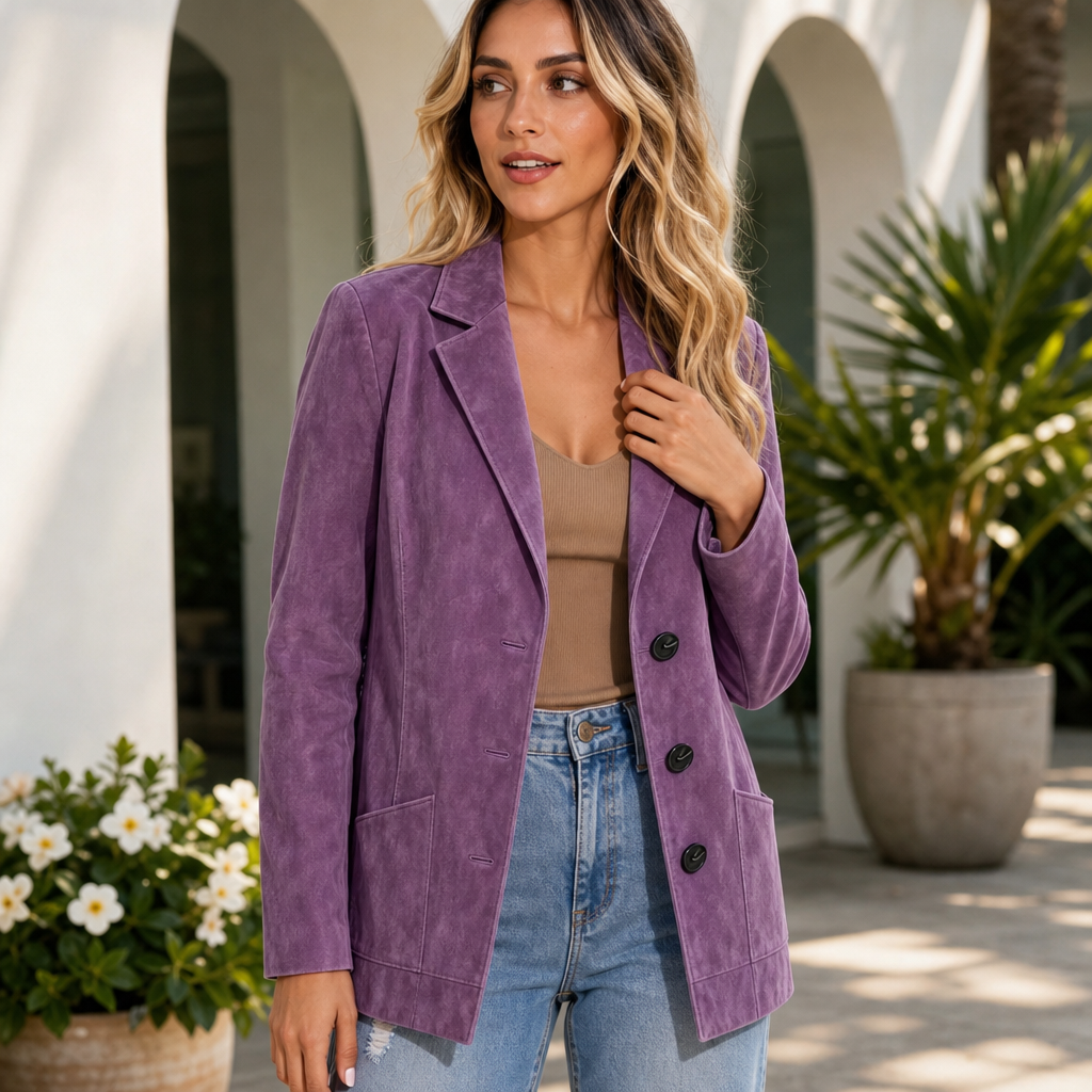 Suedelle – Faux Suede Notch Collar Blazer
