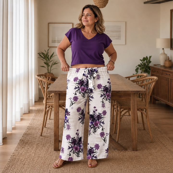 Twovelle – V-Neck Tie-Waist Wide-Leg Two-Piece Set