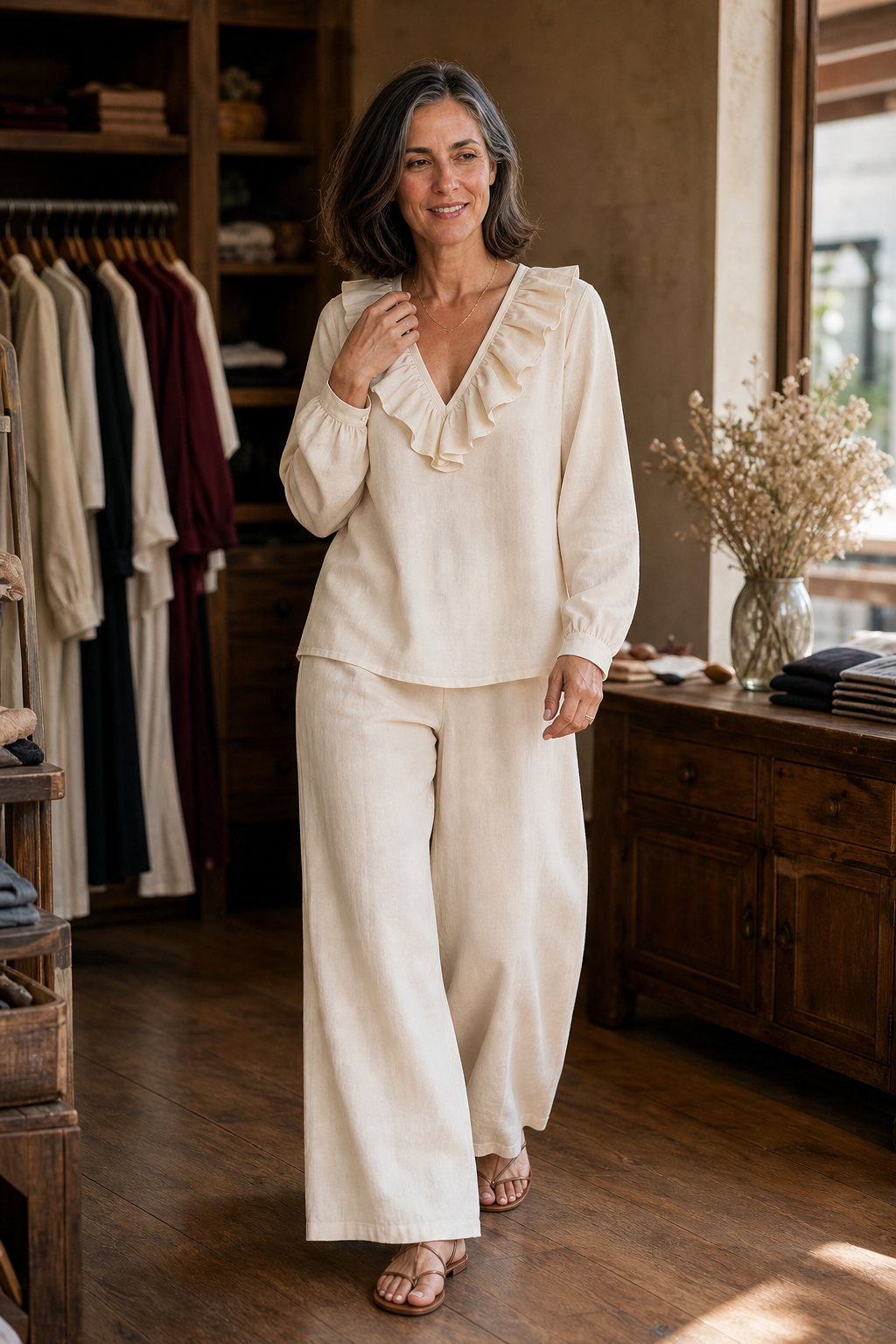 Wearbella – Wide-Leg V-Neck Two-Piece Set
