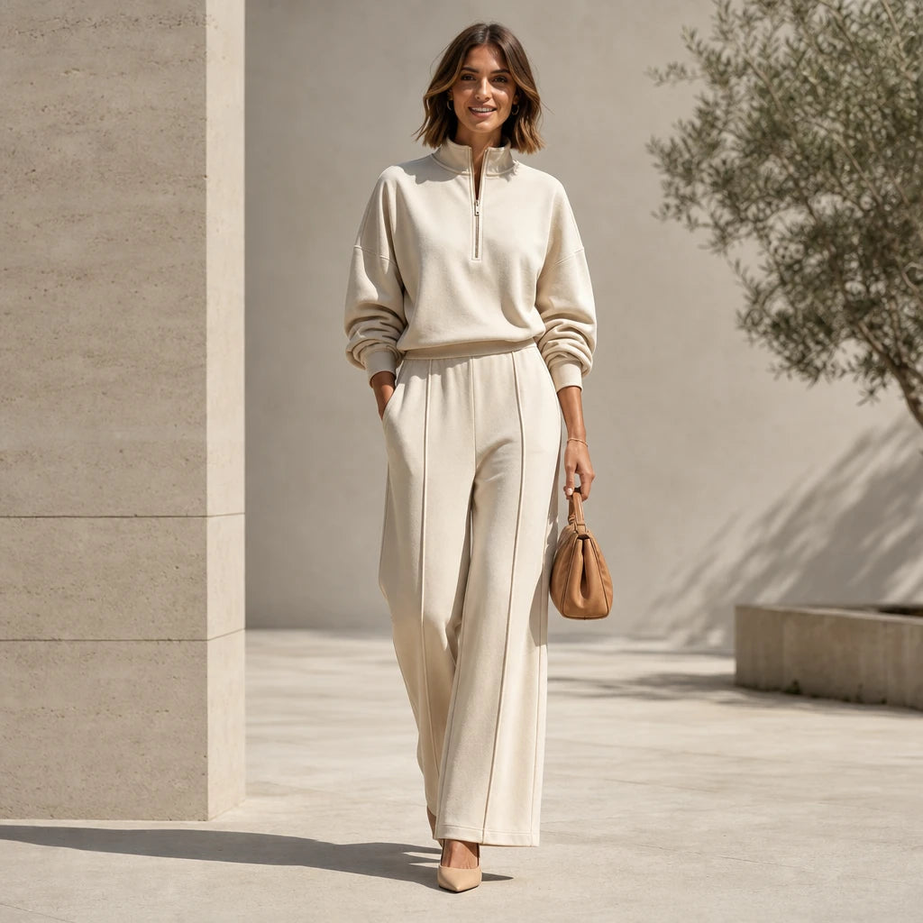 Easeform – Half-Zip Drop-Shoulder Top And Wide-Leg Pants Set