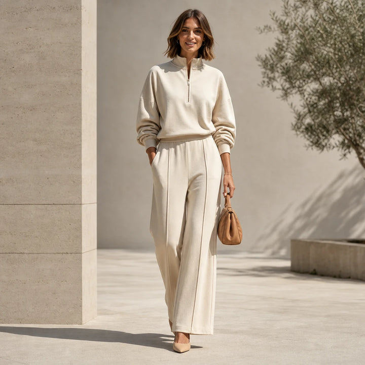 Easeform – Half-Zip Drop-Shoulder Top And Wide-Leg Pants Set
