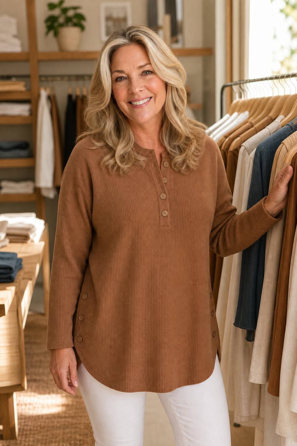 Corduvie – Button-Up Corduroy-Look Henley Top