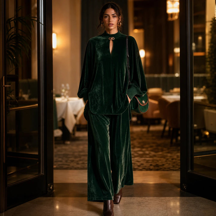 Veloura – Keyhole Velvet Top And Wide-Leg Trouser Set