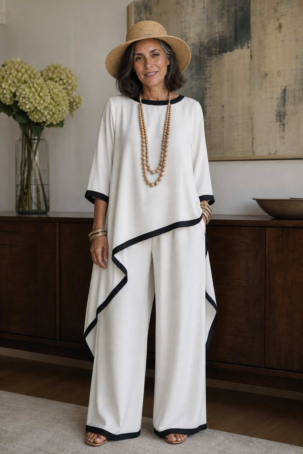 Wearbella – Asymmetric Hem Tunic And Wide-Leg Pants Set
