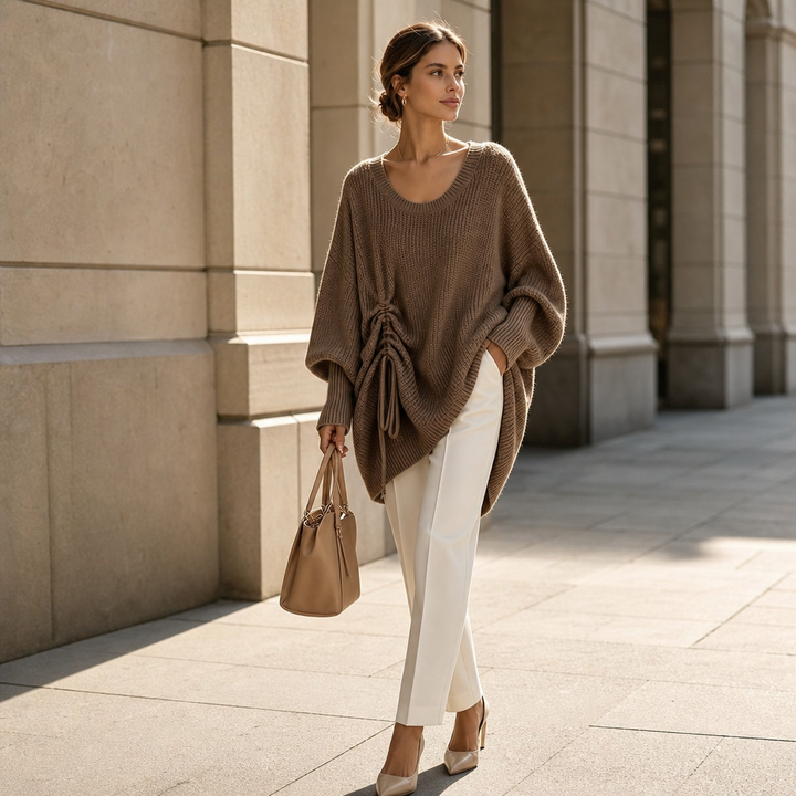Wearbella – Side-Ruched Oversized Knit Sweater