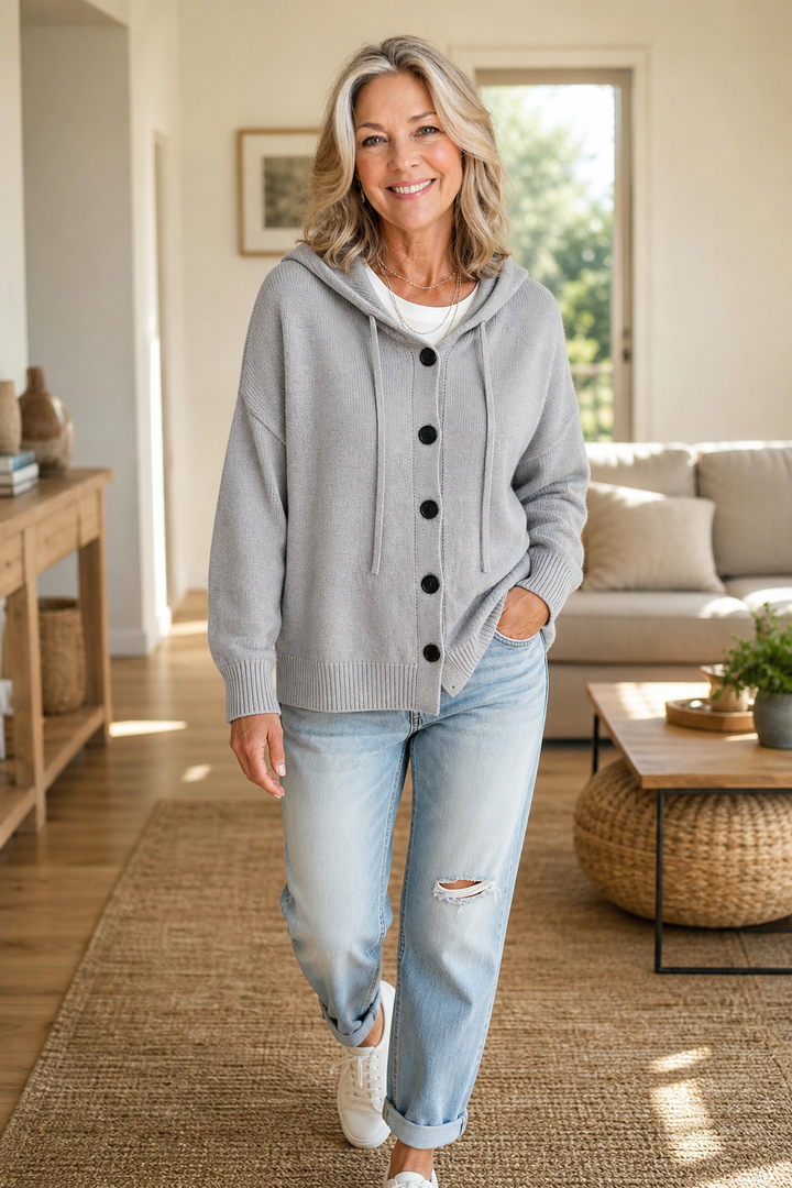 Wearbella – Hooded Ribbed Knit Drawstring Cardigan
