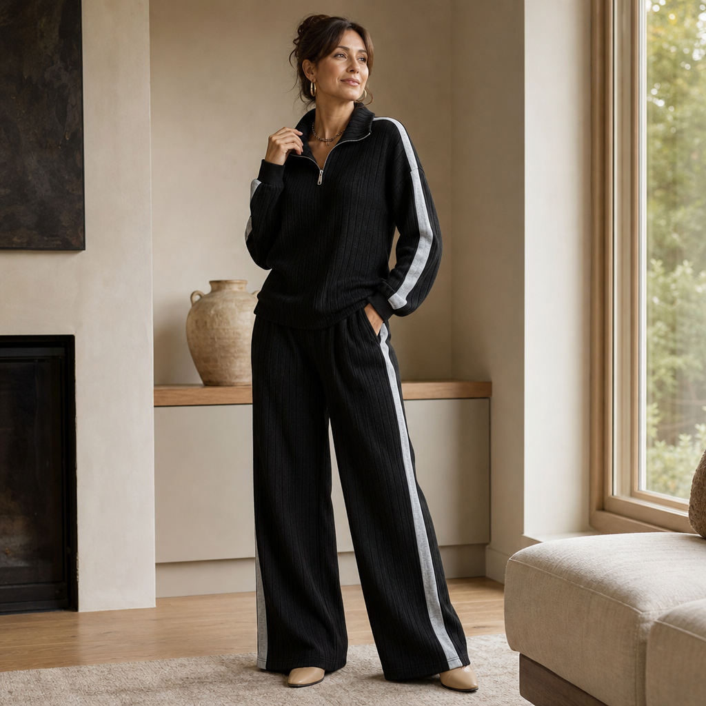 Ribelle – Ribbed Half-Zip Wide-Leg Lounge Set