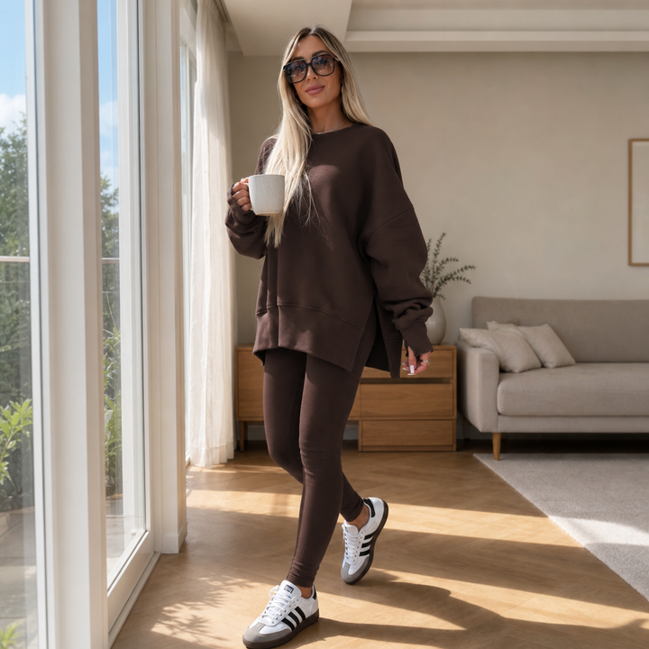 Ease & Grace – Side-Slit Sweatshirt And Leggings Set