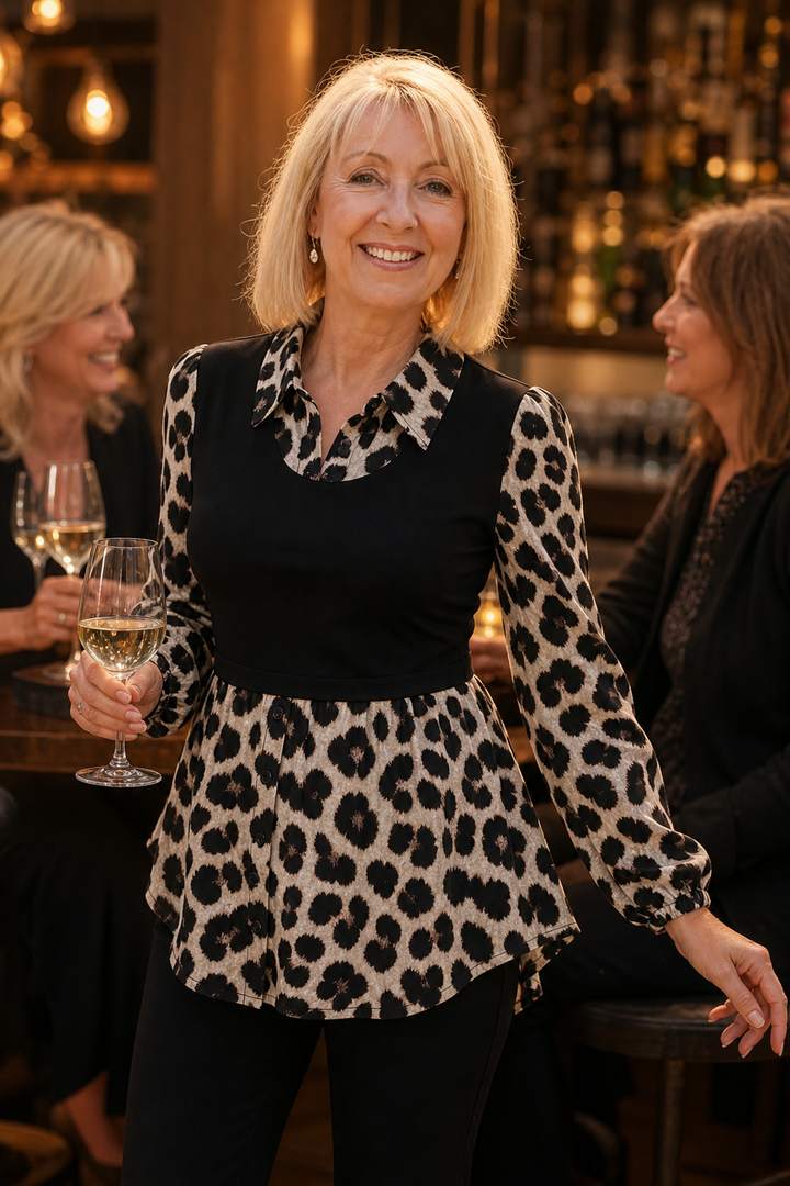 Wearbella – Color-Block Leopard Print Peplum Top