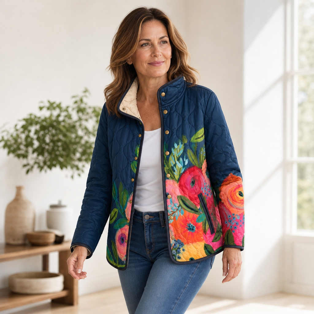 Garden Muse – Painterly Floral Quilted Longline Jacket