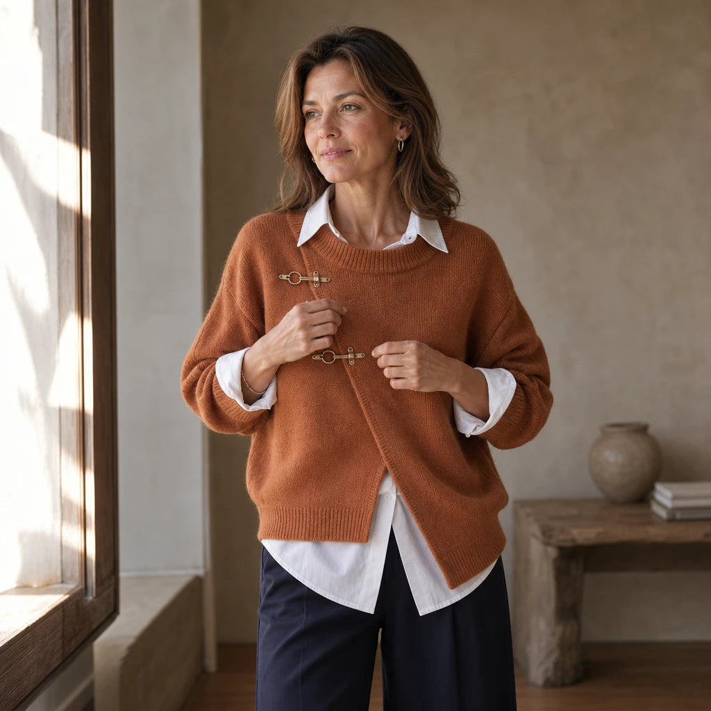 Caramelia – Asymmetric Toggle-Front Knit Cardigan