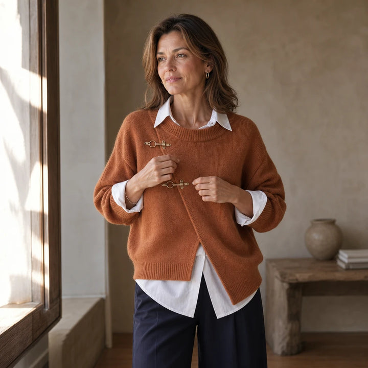 Caramelia – Asymmetric Toggle-Front Knit Cardigan