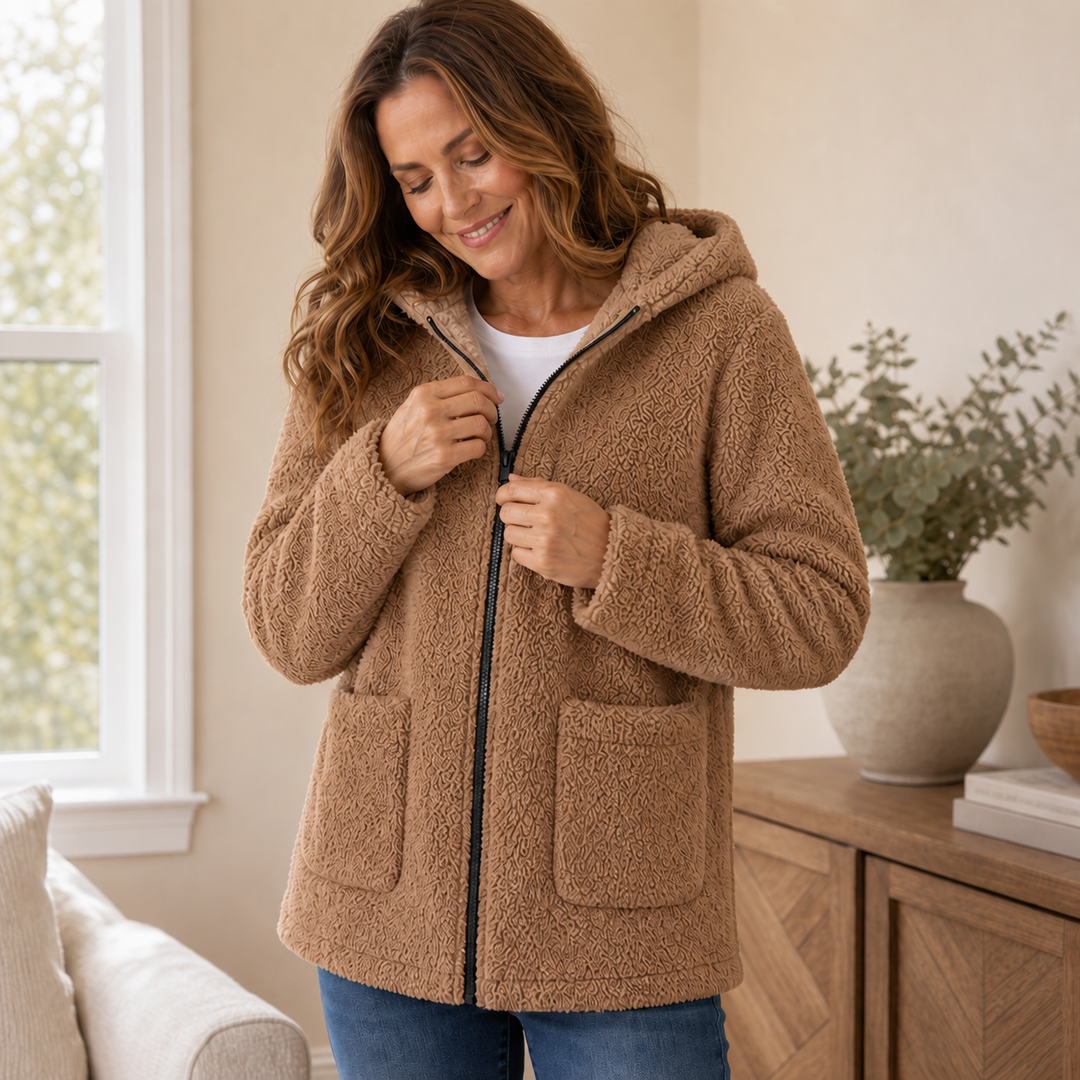 Cozyelle – Plush Fleece-Look Hooded Jacket