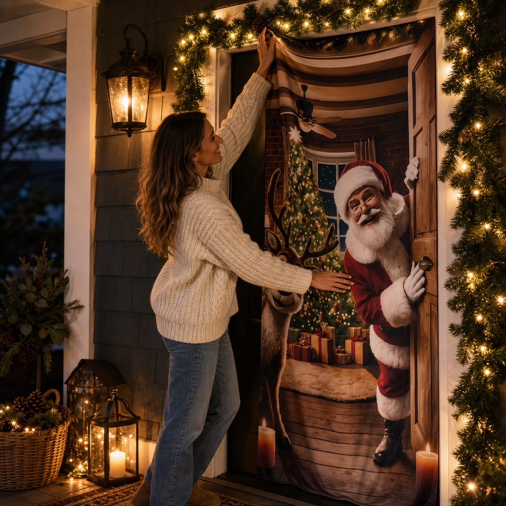 Hollydoor – Santa And Reindeer Christmas Door Cover