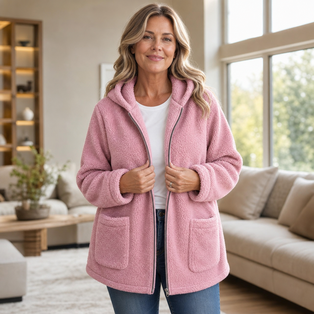 Cozelle – Plush Hooded Oversized Zip-Up Jacket