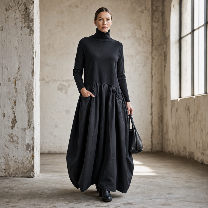 Sloane – Oversized High-Neck Gathered Maxi Dress