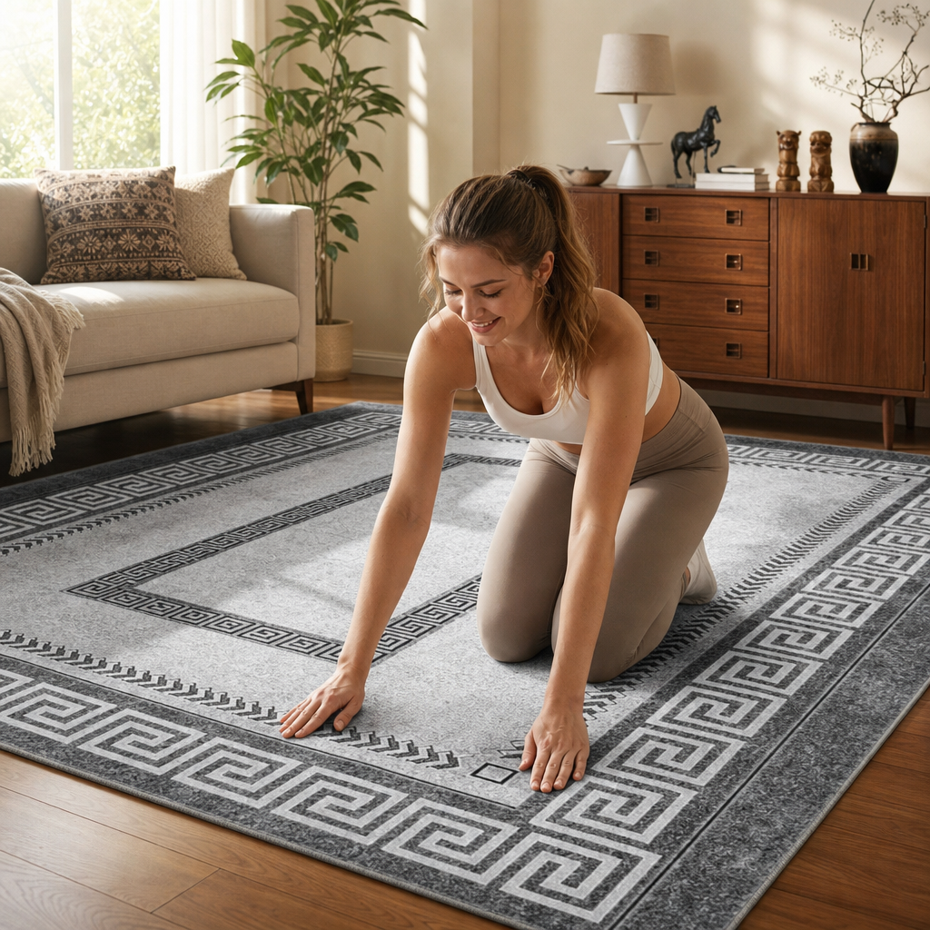 Gripwell – Low-Pile Machine-Washable Greek Key Area Rug