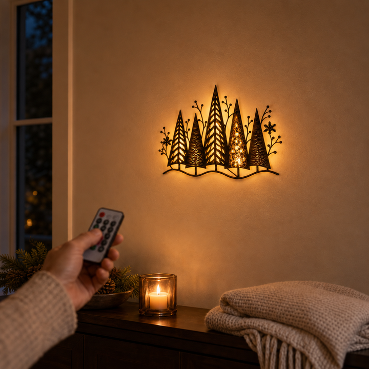 Everglow Forest – Layered Metal LED Christmas Wall Décor