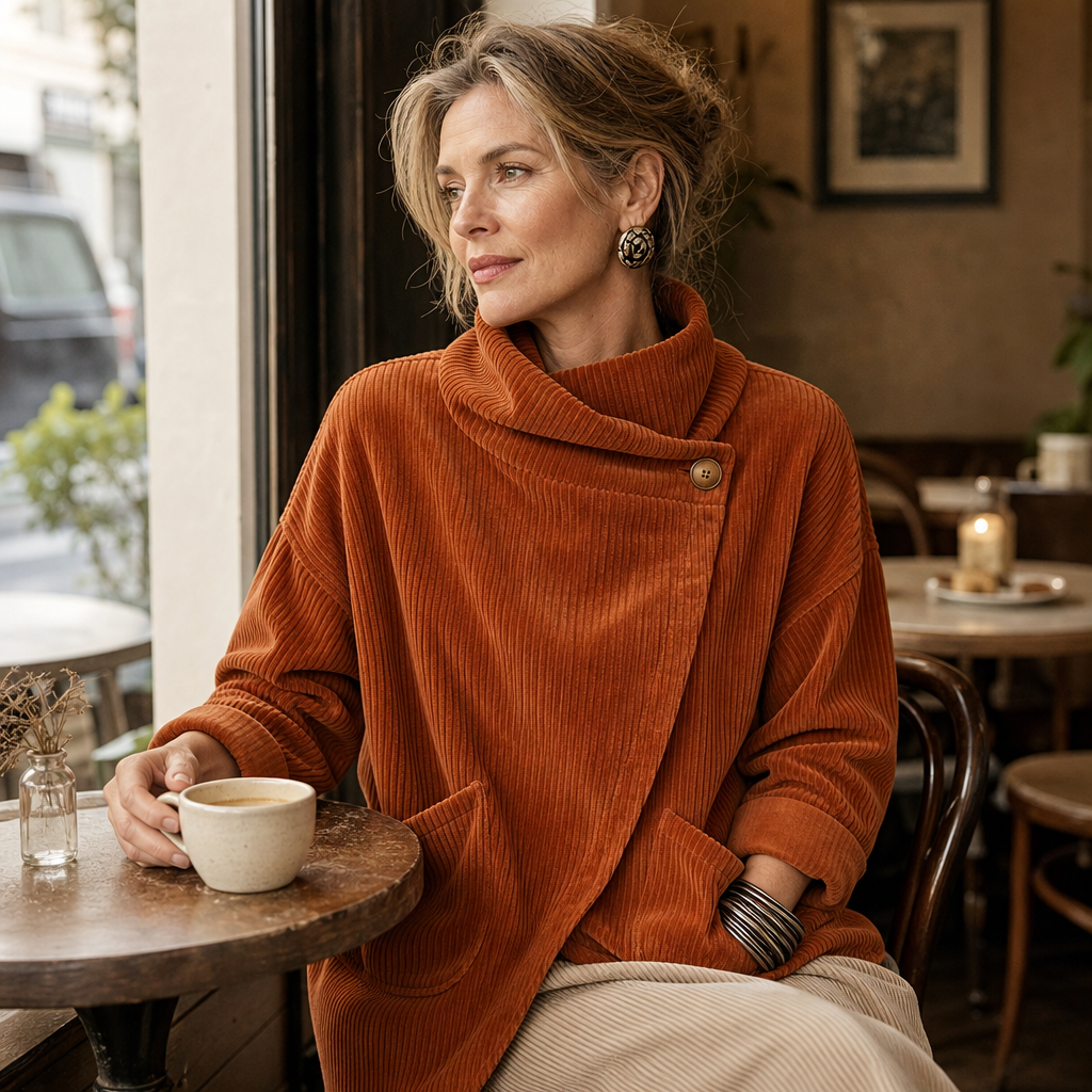 Draperie – Asymmetric Button-Wrap Corduroy Top
