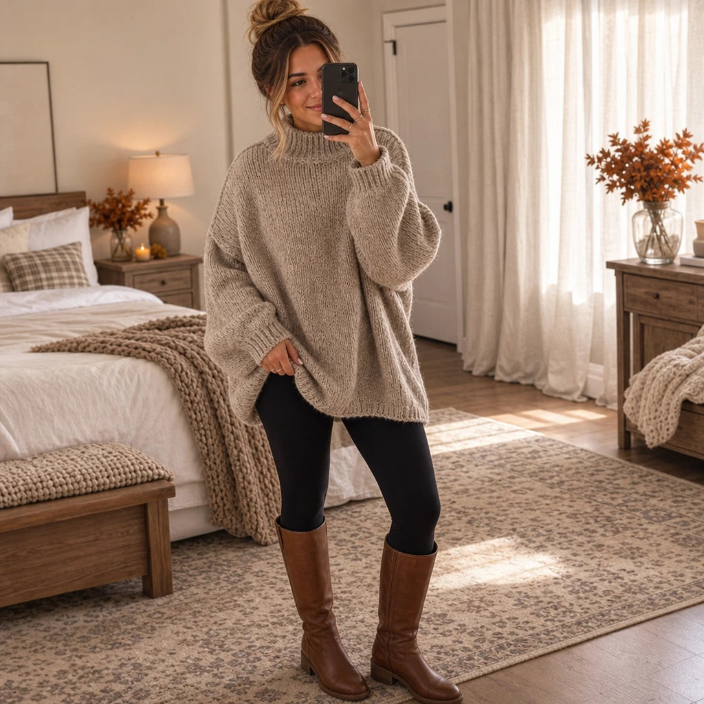Lunavia – Loose-Fit Mock-Neck Knit Sweater