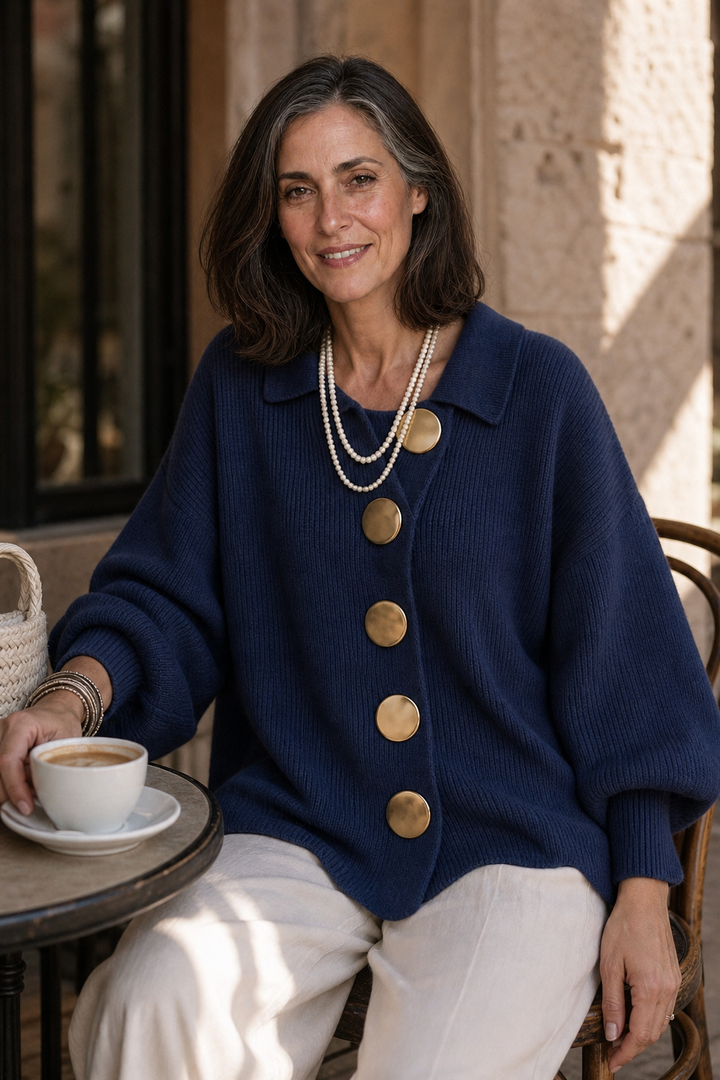Wearbella – Oversized Scalloped-Hem Button Cardigan