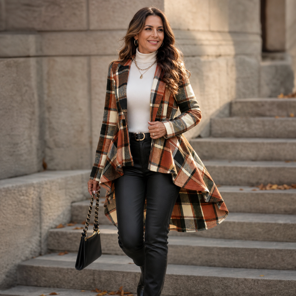 Cinchella – Plaid High-Low Peplum Waist Coat