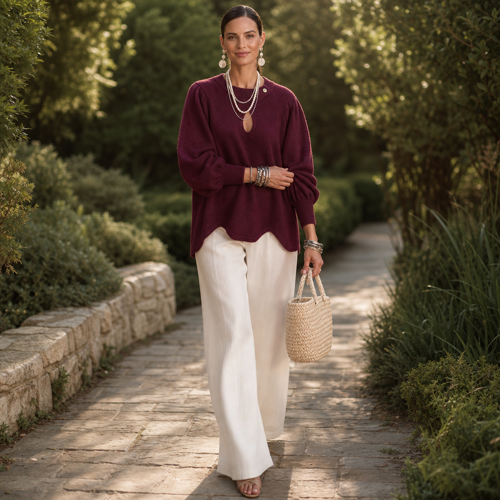 Wearbella – Teardrop Cutout Lantern Sleeve Knit Top
