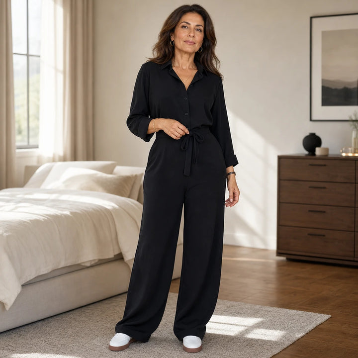 Silhouette – Collared Tie-Waist Wide-Leg Jumpsuit