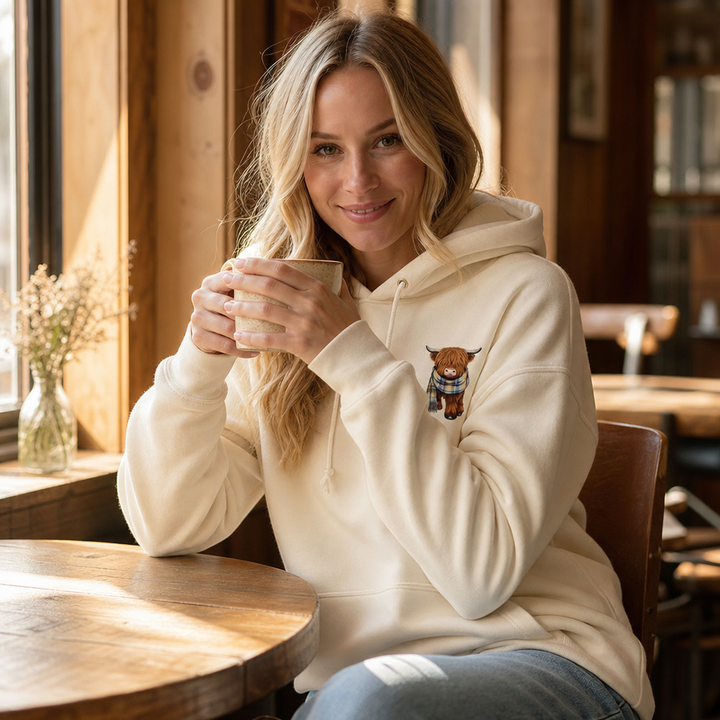 Highland Hearth – Fleece-Lined Highland Cow Graphic Hoodie