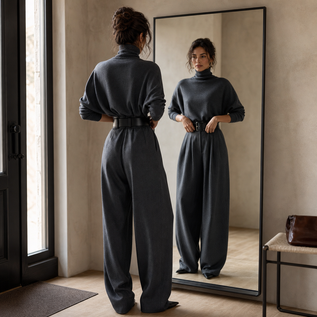 Wearbella – High-Waist Turtleneck And Trouser Set With Belt
