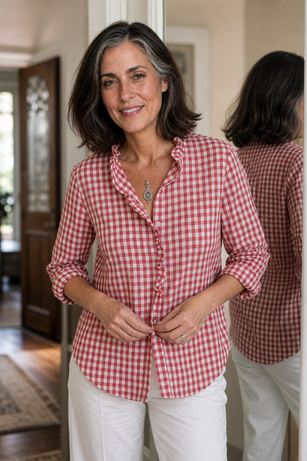 Rufina – Ruffled Collar Checked Print Blouse