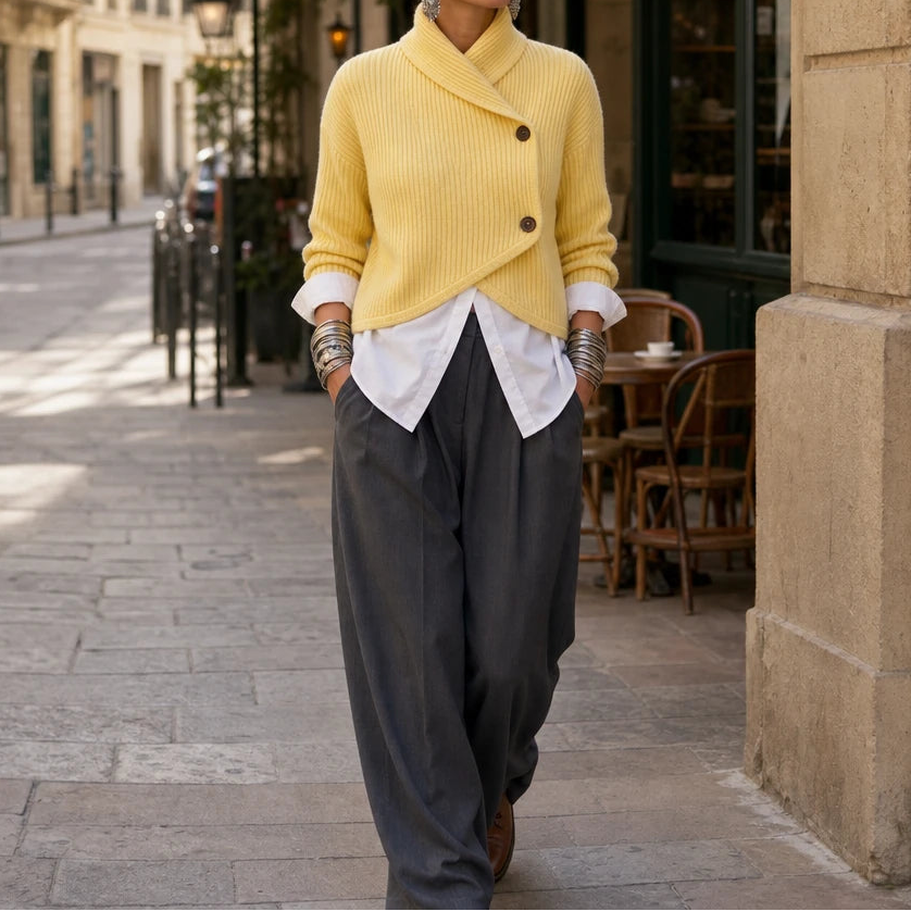 Cosyvale – Asymmetric Cowl Ribbed Knit Cardigan