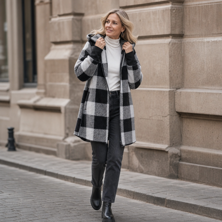 Plaidelle – Oversized Plaid Hooded Fleece Cardigan