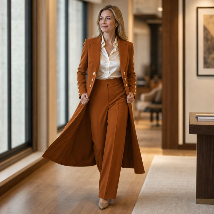 Elowen – Double-Breasted Longline Coat And Trouser Suit
