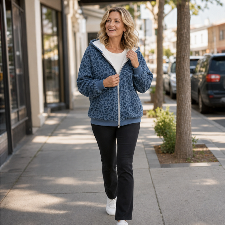Wearluxe – Leopard Print Zip-Up Hoodie