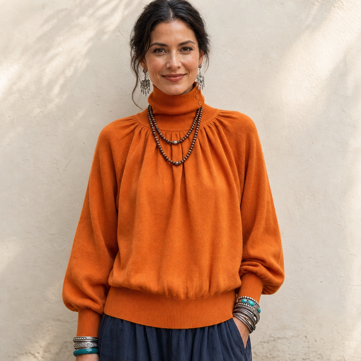 Pleatelle – Pleated Shoulder Lantern Sleeve Knit Sweater